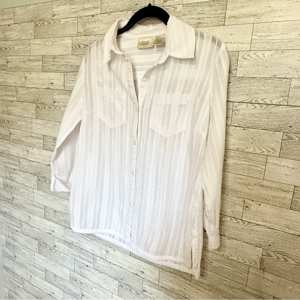 Baxter & Wells White Button Up Tab Sleeve Pockets Collared Rounded Hemline Vents - Picture 8 of 15